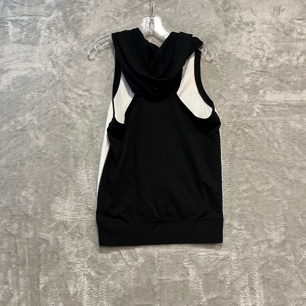 Guess Sleeveless Hoodie Womens Medium Black White Colorblock V-Neck Racerback - Picture 2 of 6